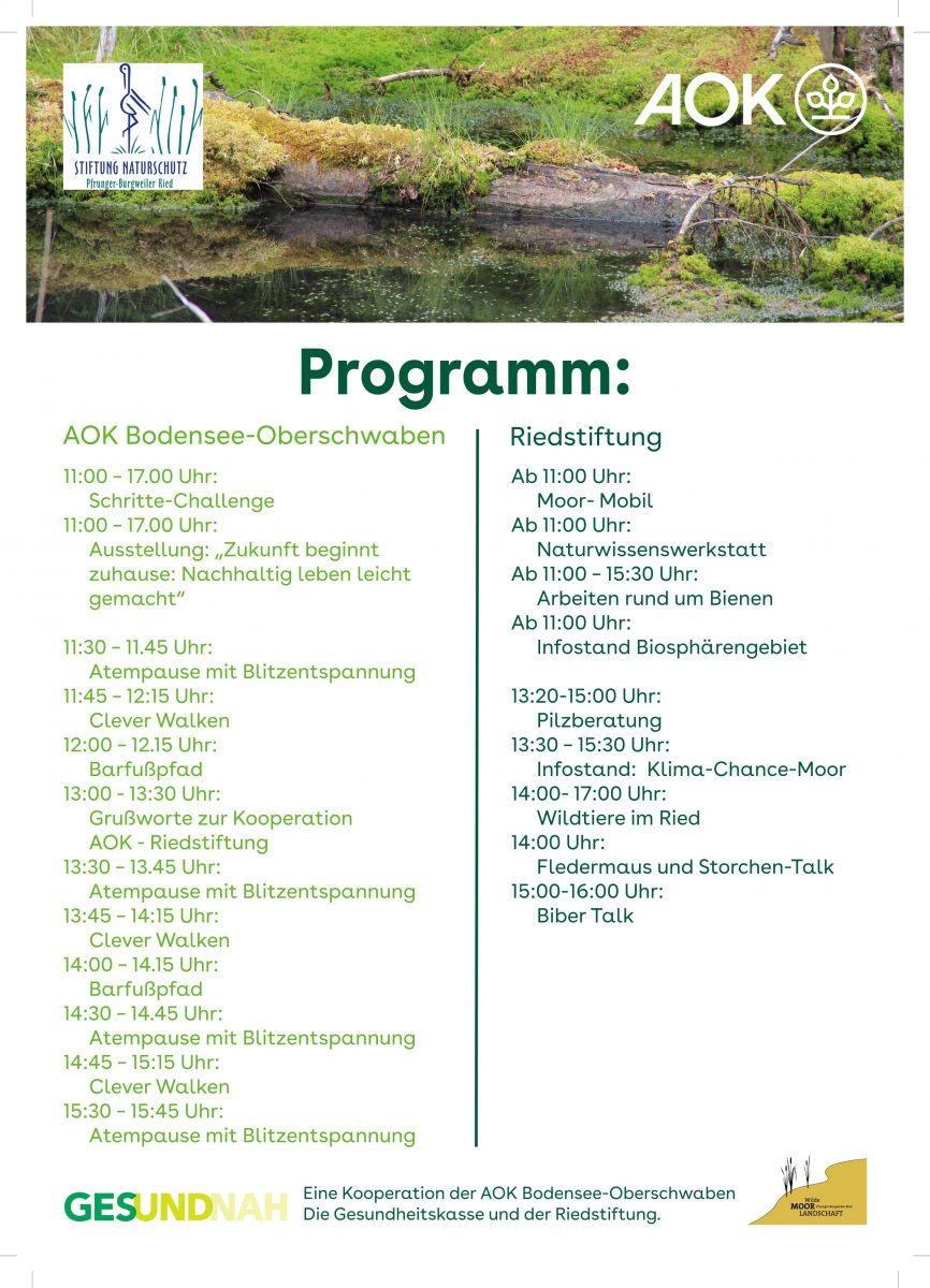 Moor-Erlebnistag im Naturschutzzentrum Wilhelmsdorf im Kooperation mit der AOK Bodensee -Oberschwaben