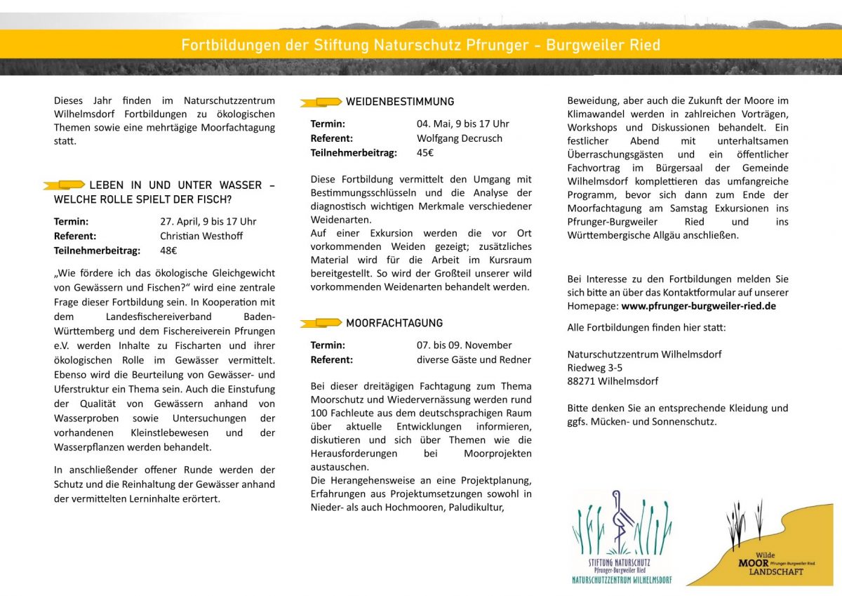 Fachfortbildungen der Stiftung Naturschutz Pfrunger-Burgweiler Ried 2024 im Naturschutzzentrum Wilhelmsdorf